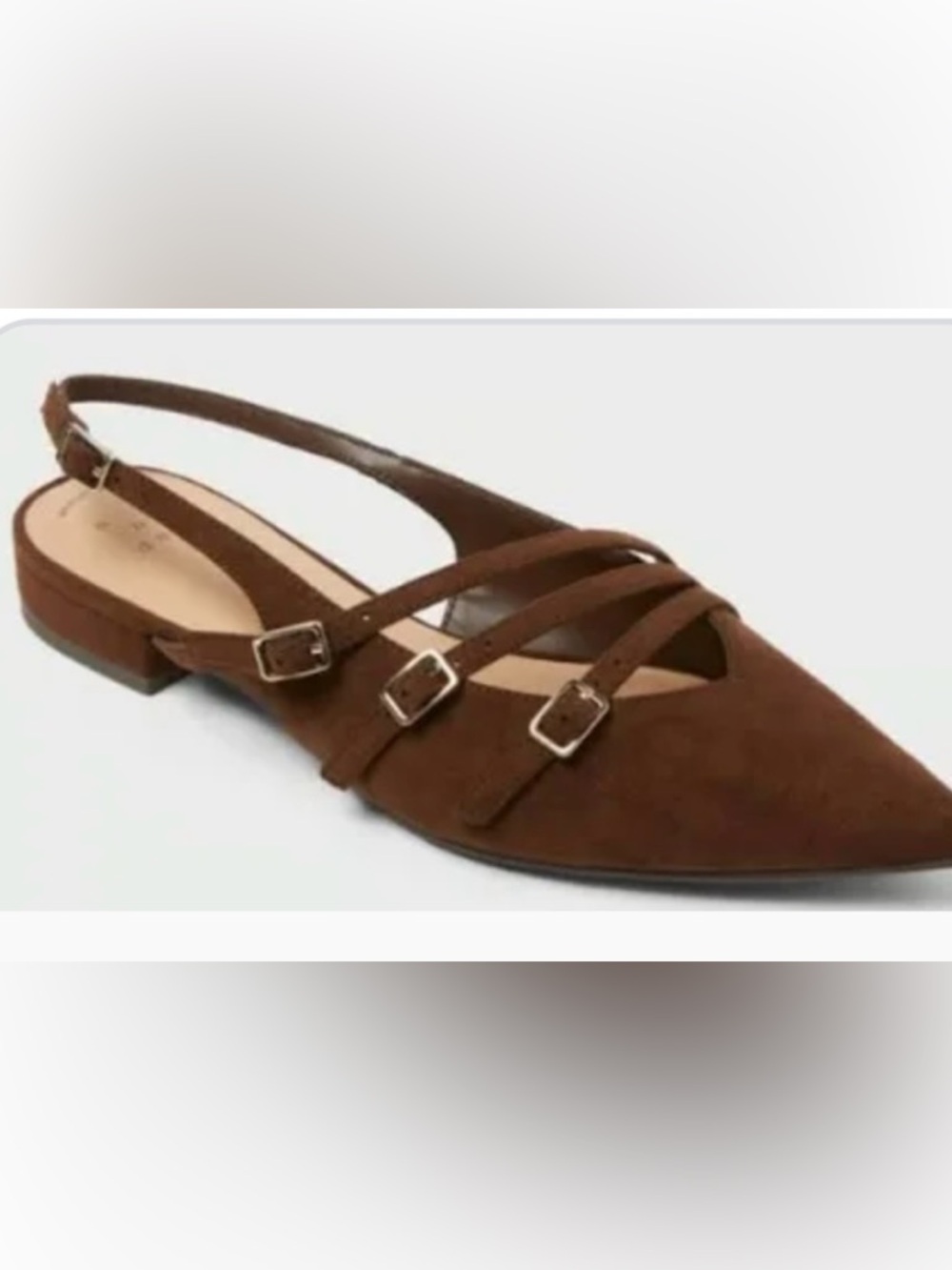a new day Brown Suede Pointed Triple-Strap Slingback Flat